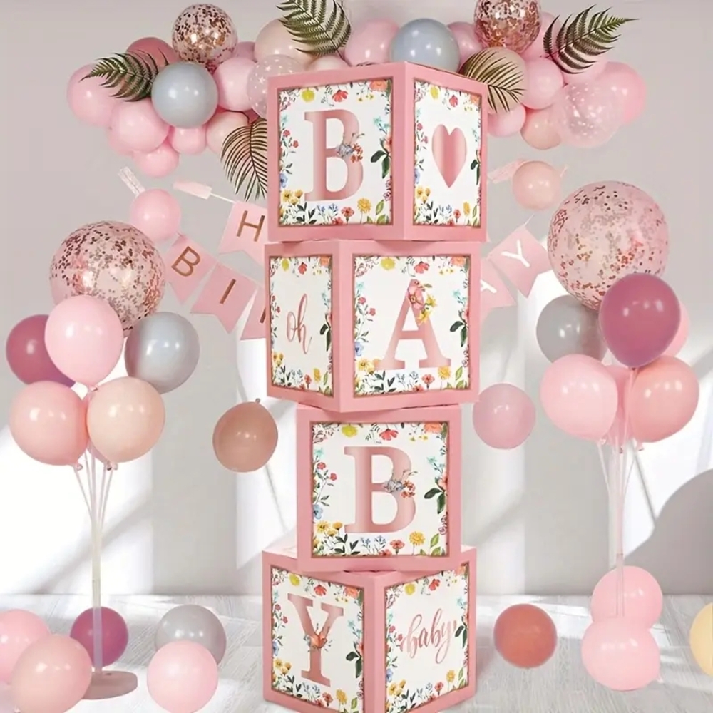 Floral Baby Shower Party Blocks